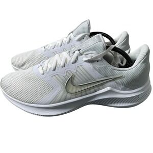 Nike Downshifter 11 Women 12 White Metallic Silver Running Shoes CW3413-100